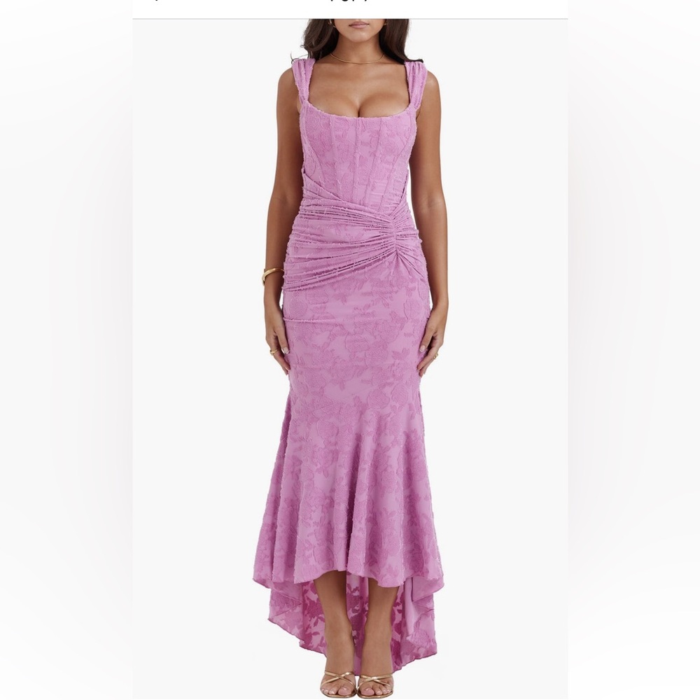 House of CB Corset Dress - Cesca Floral Ruched High-low dress - Warm Pink SMALL